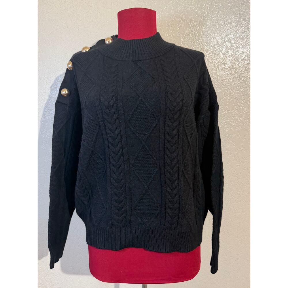 Mango MNG Women Sweater - Gold Buttons on one shoulder. Very soft. Size M